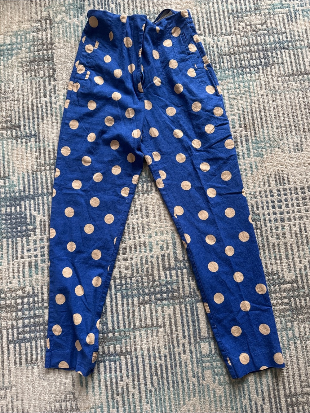 Zara Blue Pants with Cream Polka Dots